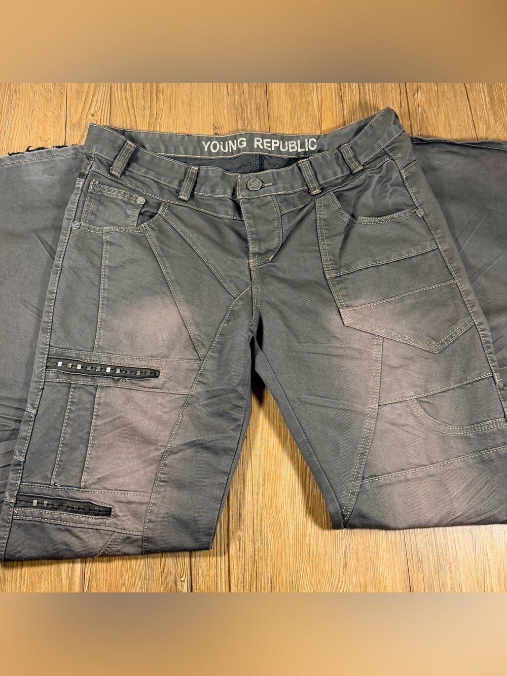 Young Republic Mens 36 Gray Copper Wash Patchwork Jeans Y2K Skater Baggy